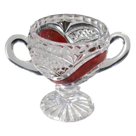 Vintage Clear Glass With Red Flash Sugar Bowl And Creamer Engravable Tableware - Picture 5 of 8